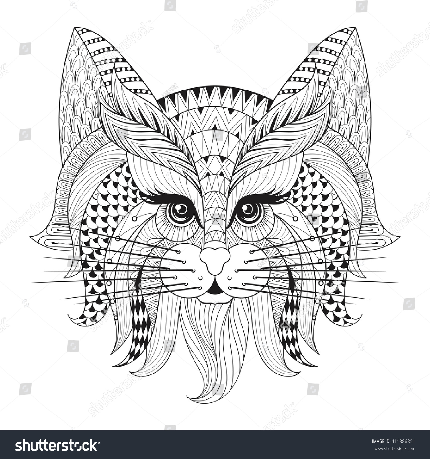 Hakuun zentangle hand drawn cat face adult liittyvã vektorikuva rojaltivapaa