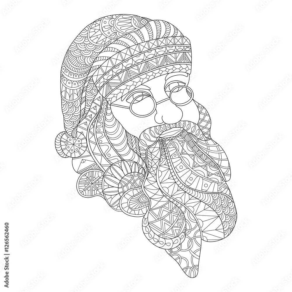 Santa claus portrait coloring page in zentangle style vector