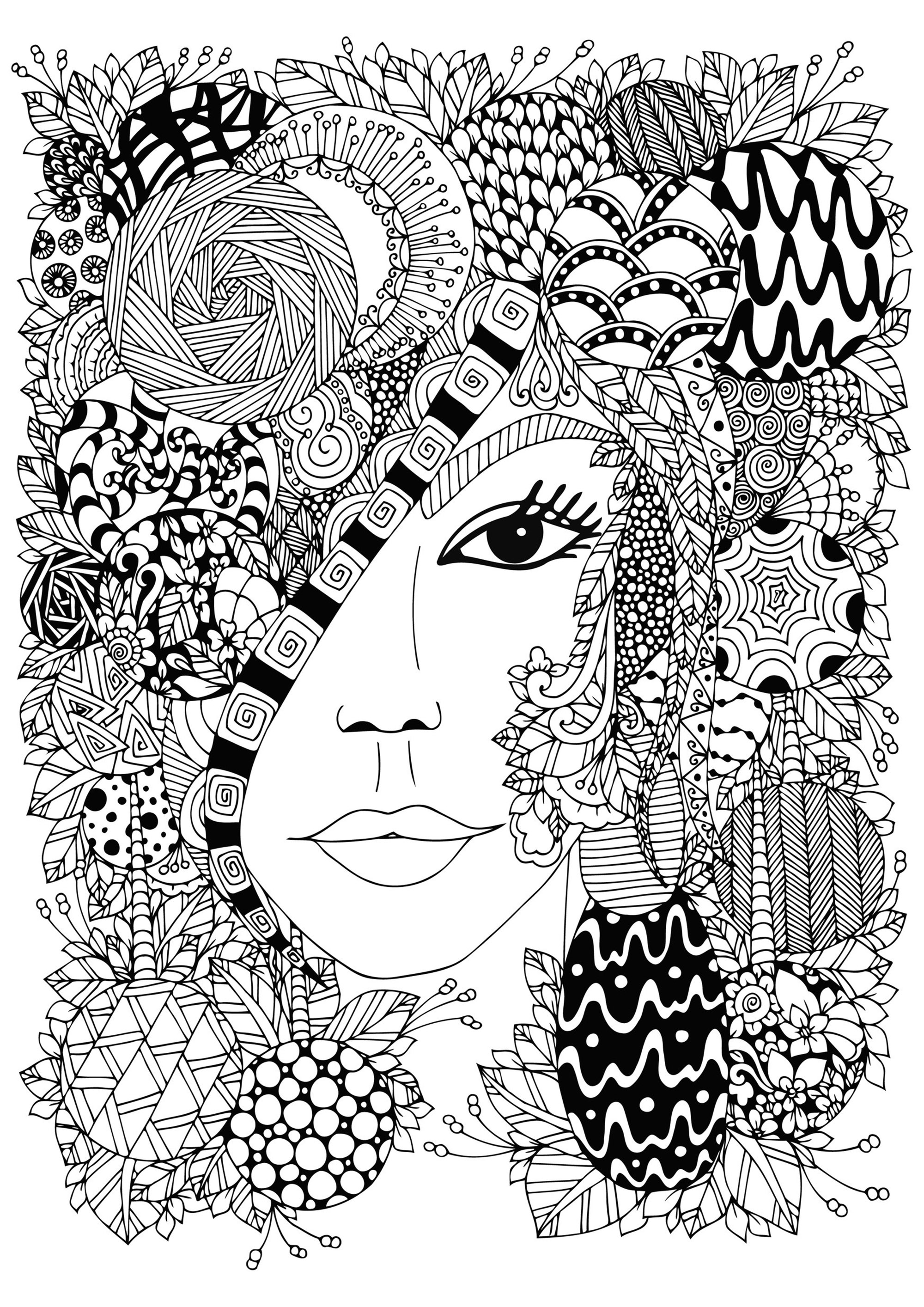 Woman head zentangles