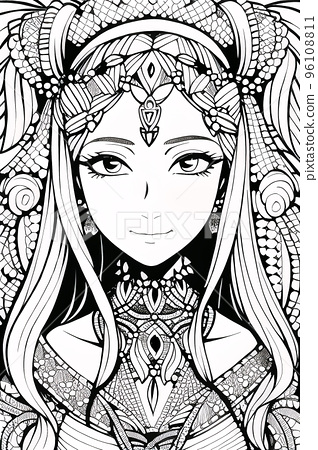 Colouring picture drawn in zentangle style