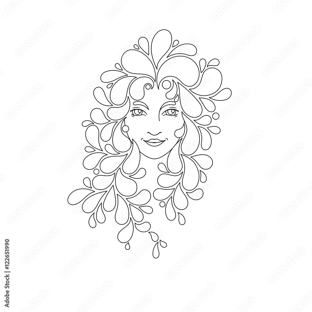 Print for the coloring book portrait of a beautiful girl with zentangle locks coloring page patterned hair vector