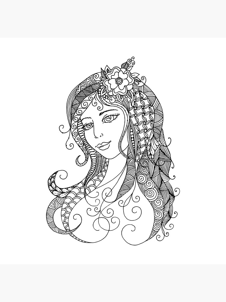 Hand drawn portrait of a beautiful girl in zentangle style art board print for sale by mayyaiva