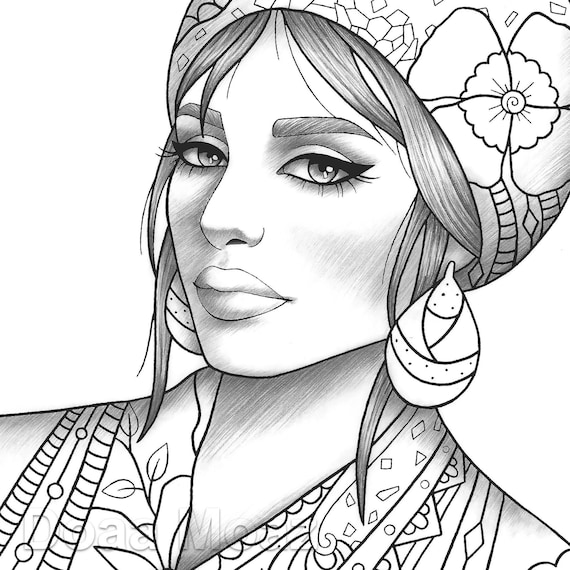 Adult coloring page girl portrait and clothes colouring sheet fashion pdf printable anti
