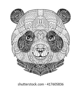Hakuun zen art panda animal portrait zentangle liittyvã vektorikuva rojaltivapaa
