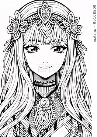 Colouring picture drawn in zentangle style