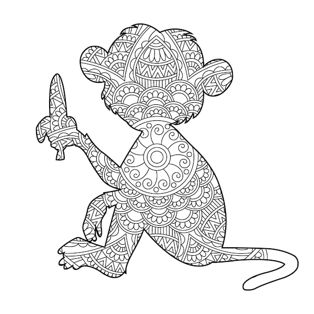 Premium vector zentangle monkey mandala coloring page for adults animal coloring book antistress coloring page