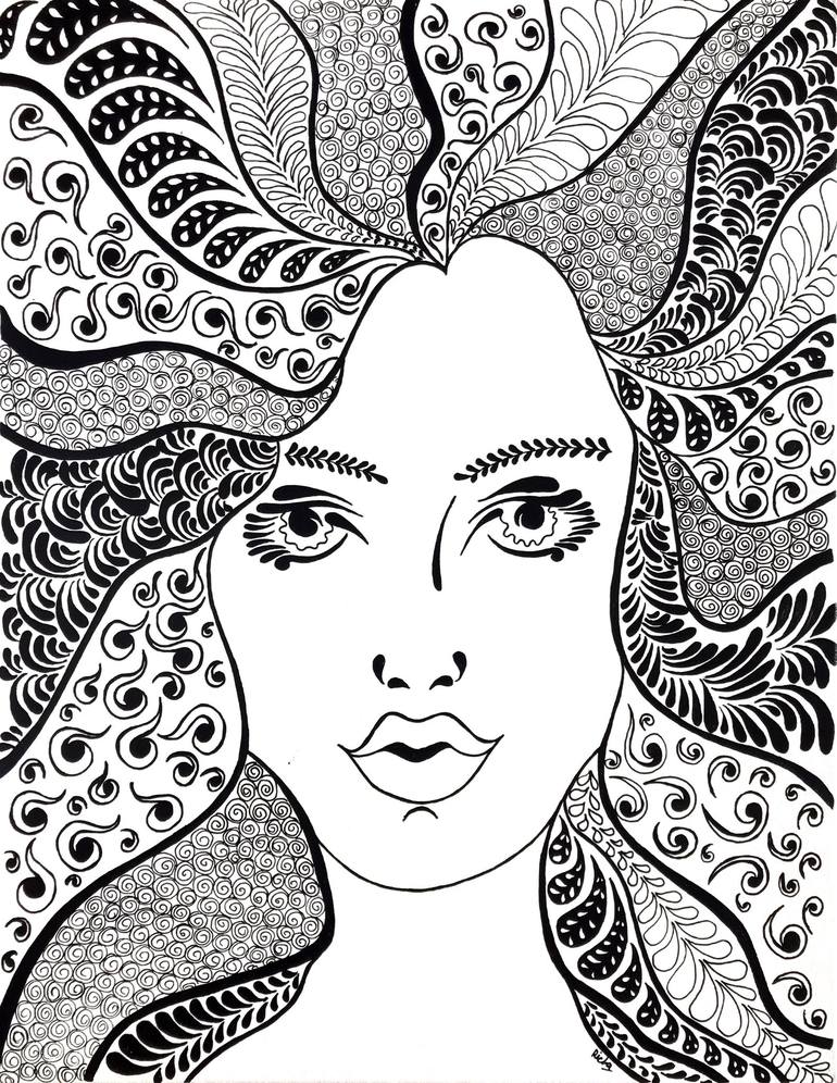 Zentangle woman drawing by richa gallery saatchi art