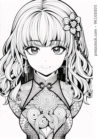 Colouring picture drawn in zentangle style