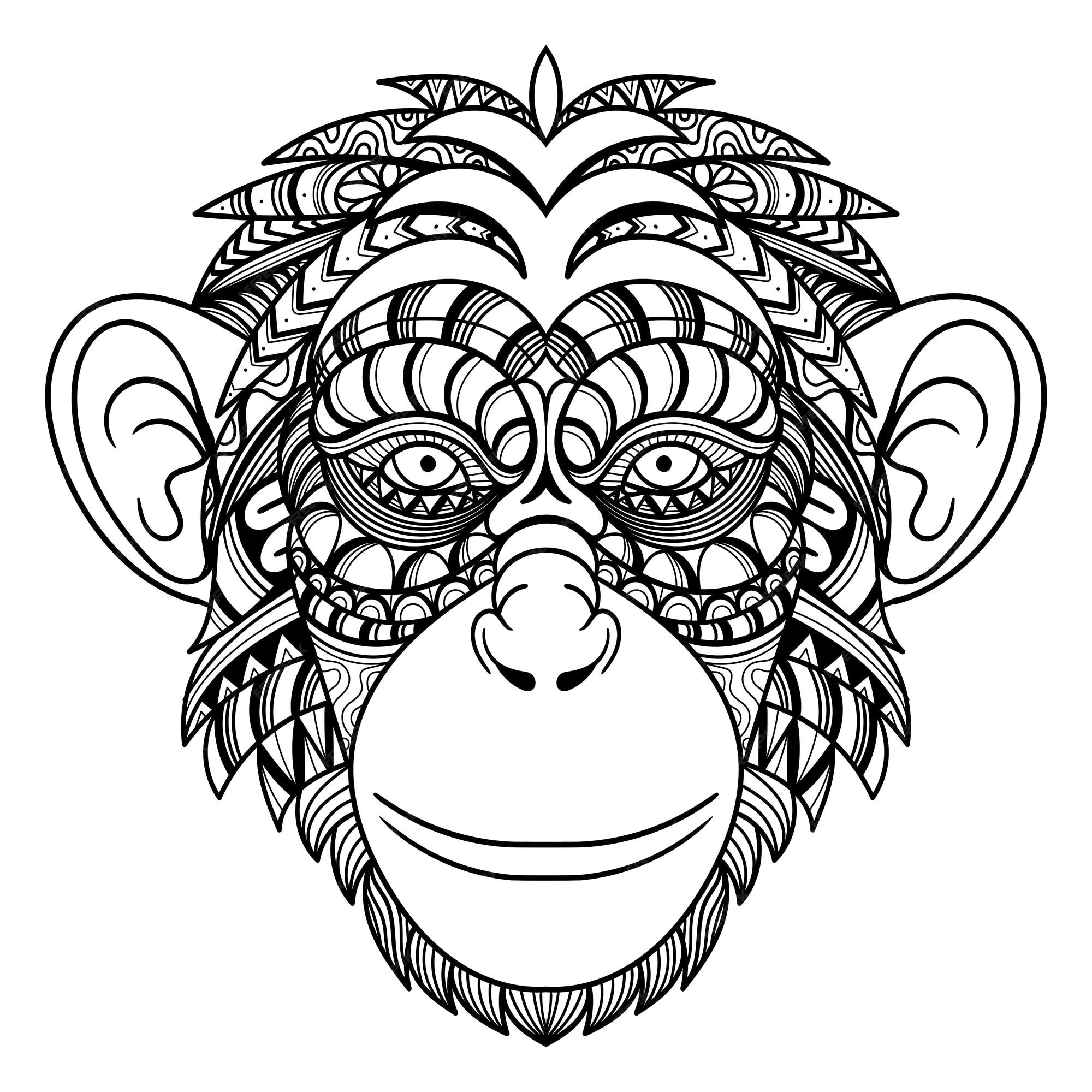 Premium vector chimpanzee head mandala zentangle coloring page illustration