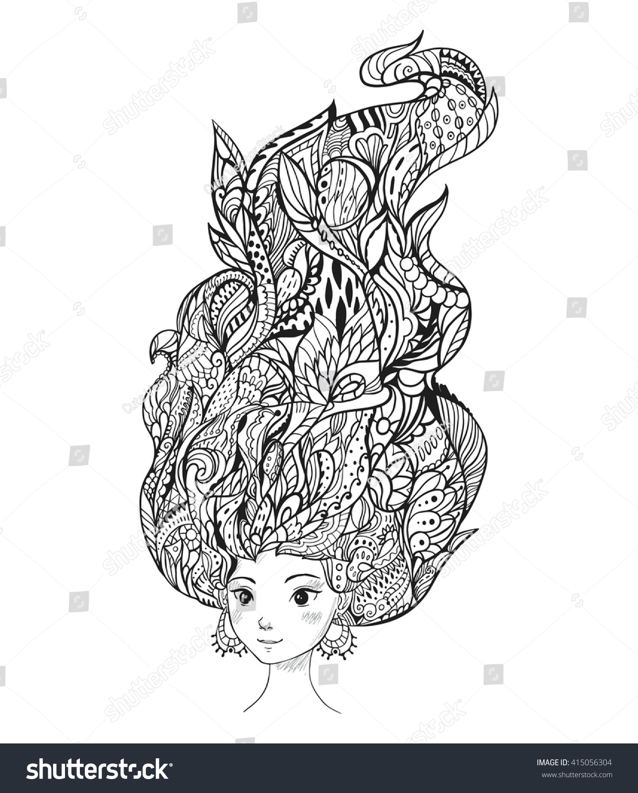 Zen art girl portrait girl zentangle stock vector royalty free