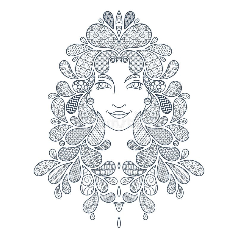 Print for the coloring book portrait of a beautiful girl stock vector