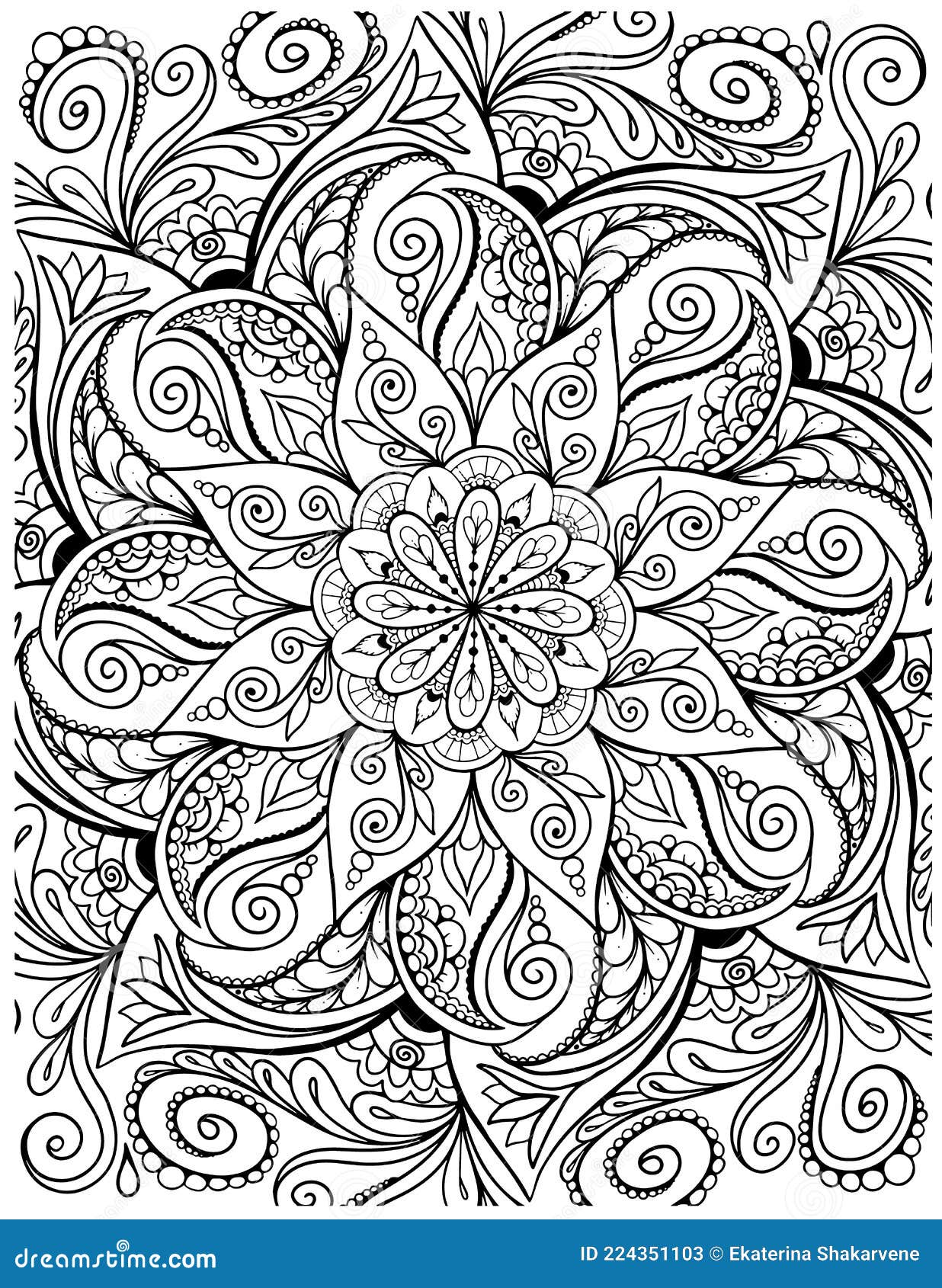 Ornamental mandala adult coloring book page zentangle style coloring page mandala black outline stock vector