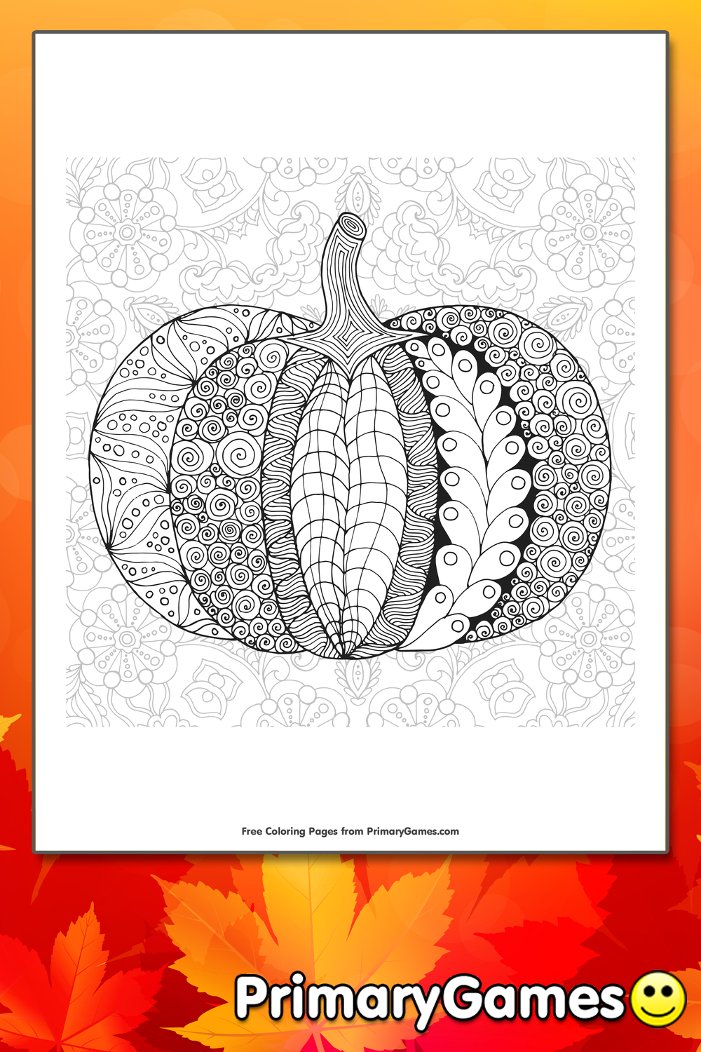 Zentangle pumpkin with background coloring page â free printable pdf from