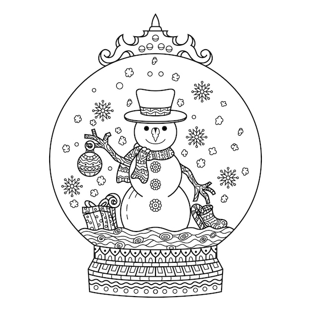Premium vector hand drawn of snowman in zentangle style