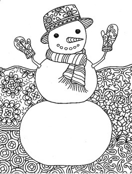 Snowman snowperson winter zentangle coloring page by pamela kennedy