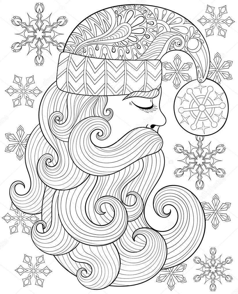 Vector zentangle santa claus for adult antistress coloring pages stock vector by ipanki