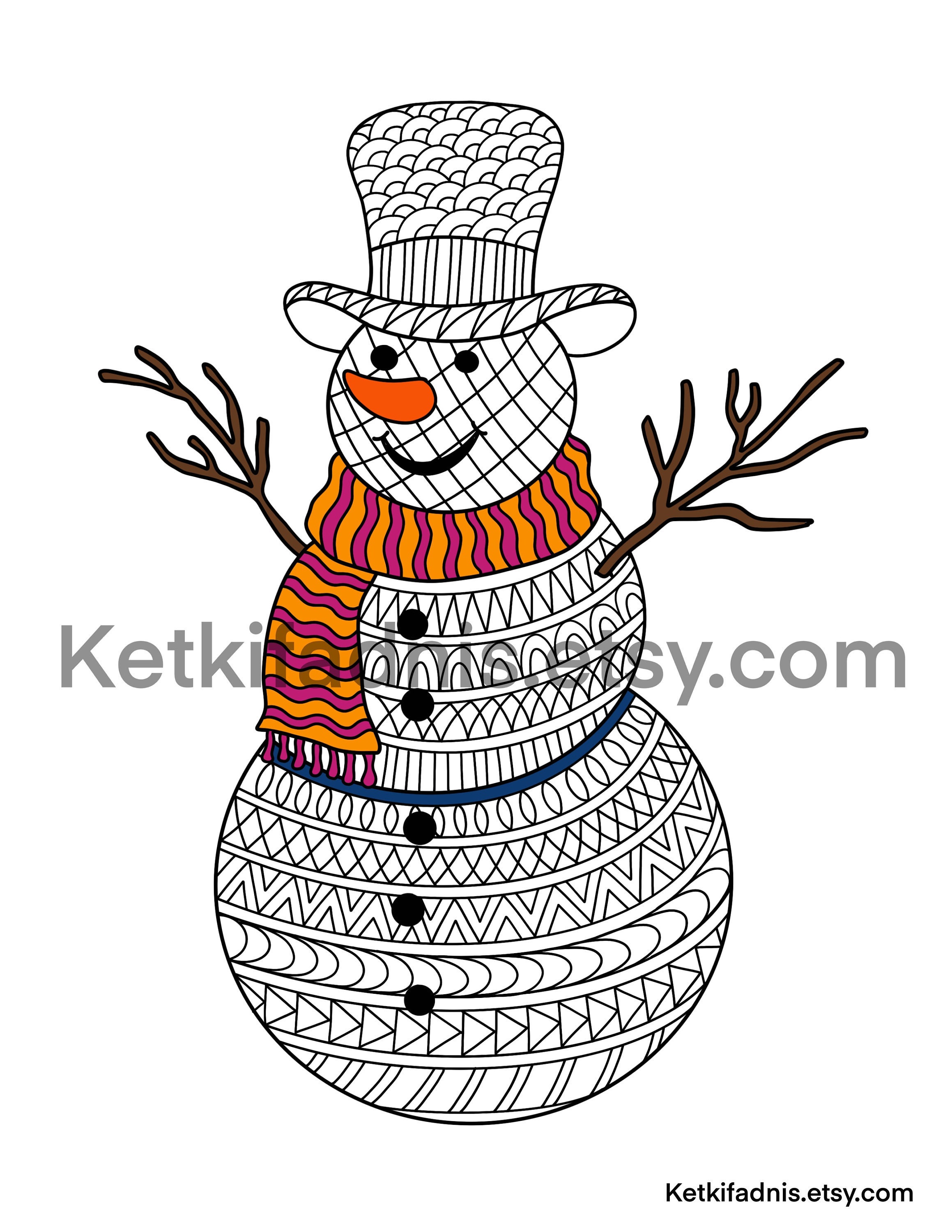 Snowman coloring page pdf digital download zentangle colouring page instant download