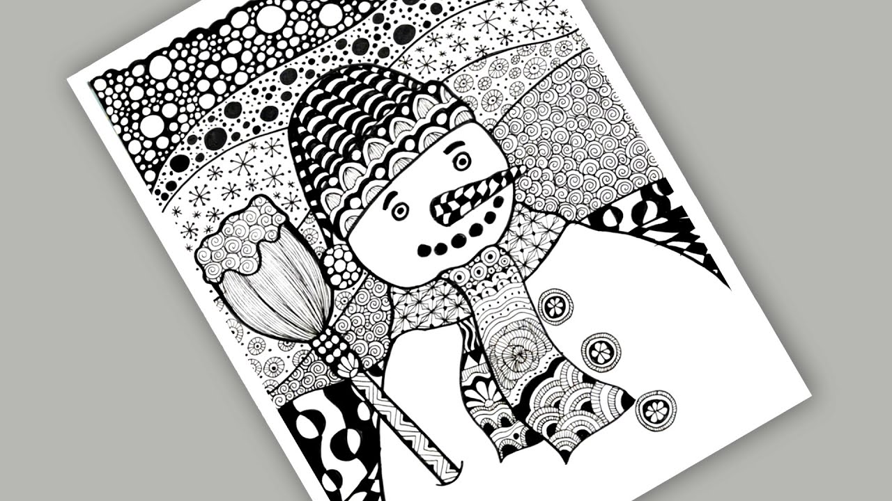 Easy zentangle snowman step by step