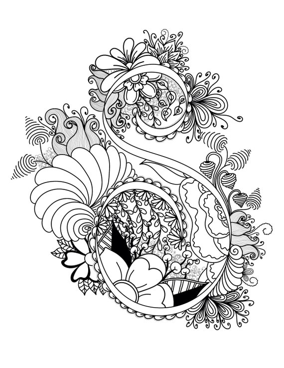 Instant download coloring page organic zentangle inspired doodle art download