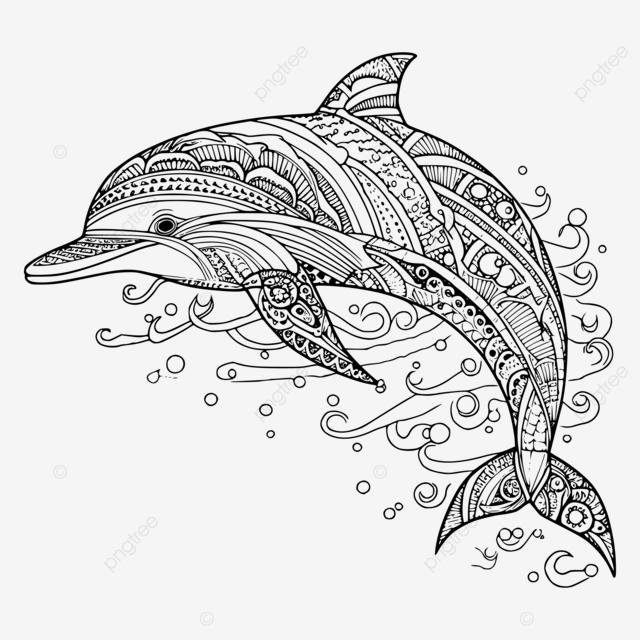 Zentangle dolphin coloring page for kids vector underwater theme child friendly coloring artistic kids worksheet png and vector with transparent background for free download