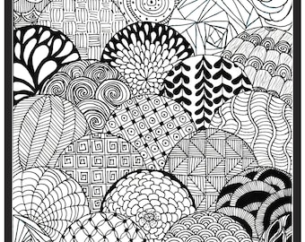 Hand drawn zentangle circles coloring page