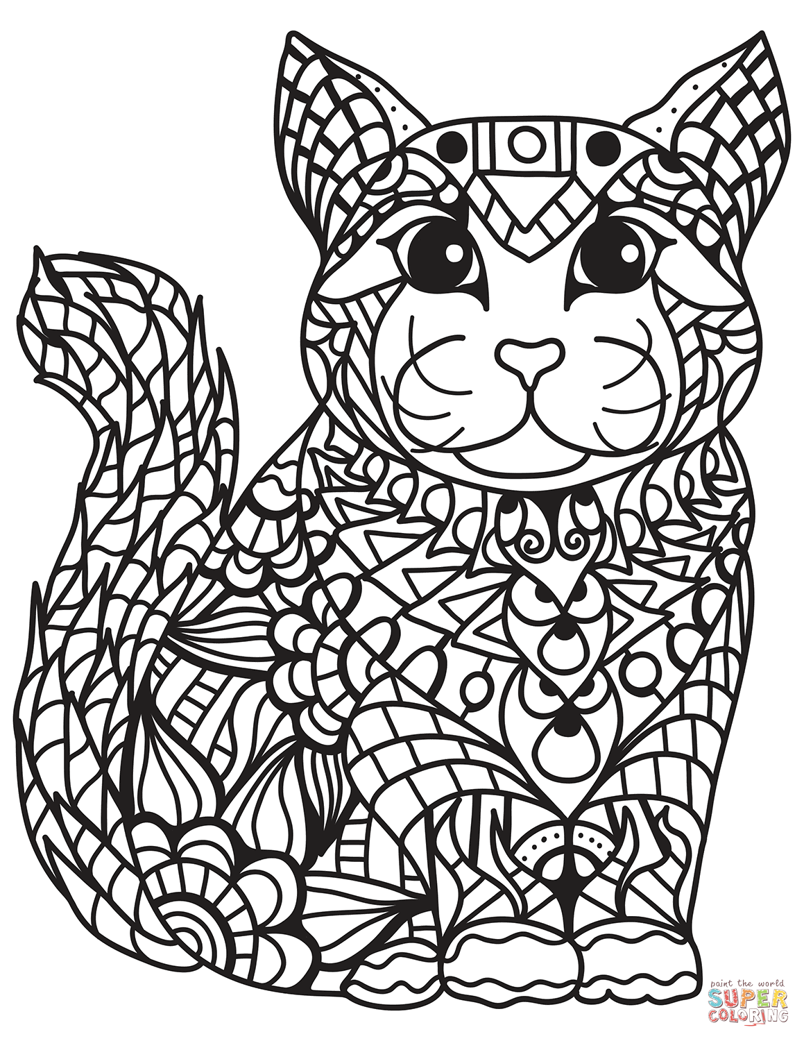 Zentangle cat coloring page free printable coloring pages