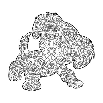 Premium vector zentangle dog mandala coloring page for adults christmas dog and floral animal coloring book antistr