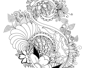 Instant download coloring page organic zentangle inspired doodle art download
