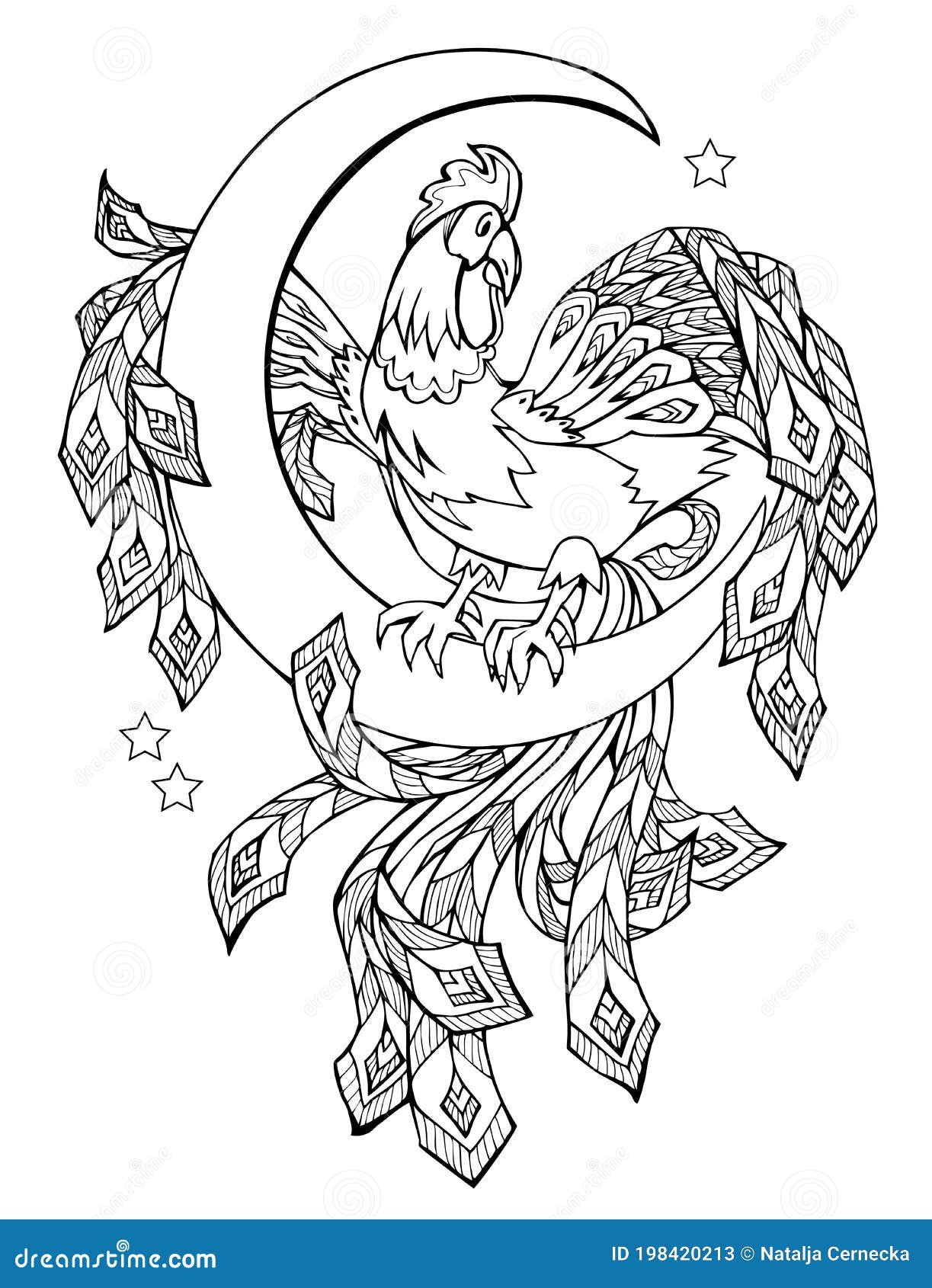 Black and white page for baby coloring book illustration of cute fairyland cock printable template for kids stock vector