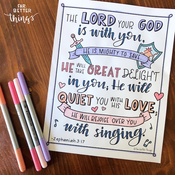 Bible verse coloring page zephaniah printable bible coloring page christian kids activities sunday school craft mighty to save