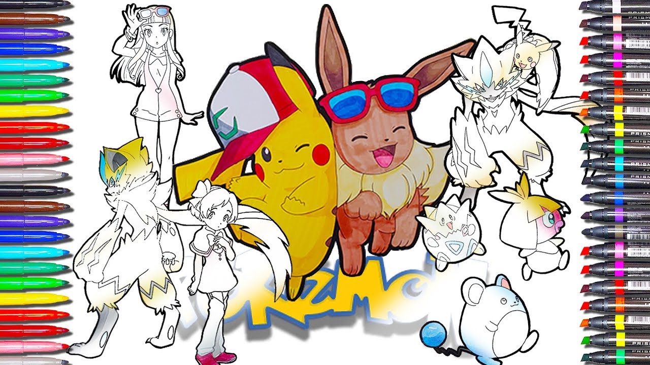 Pokãmon color book lets coloring pikachu zeraora togepi smoochum marill eevee of pokãmon for kid