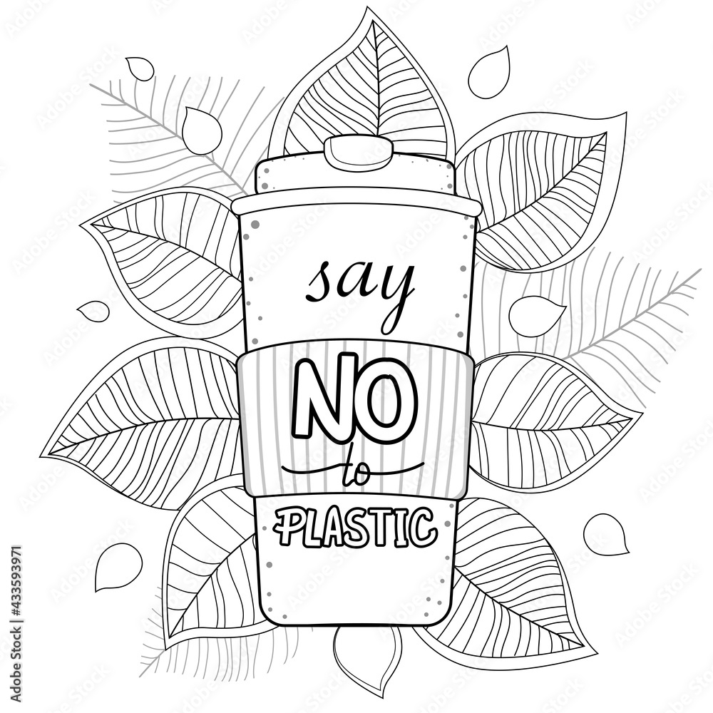 Hand drawn coloring page for kids and adults eco concept zero waste beautiful drawing with patterns and small details coloring book pictures vector vector