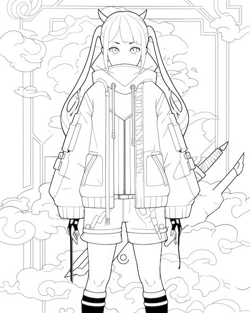 Premium ai image anime coloring page black and white line art of popular asian female character from manga scene