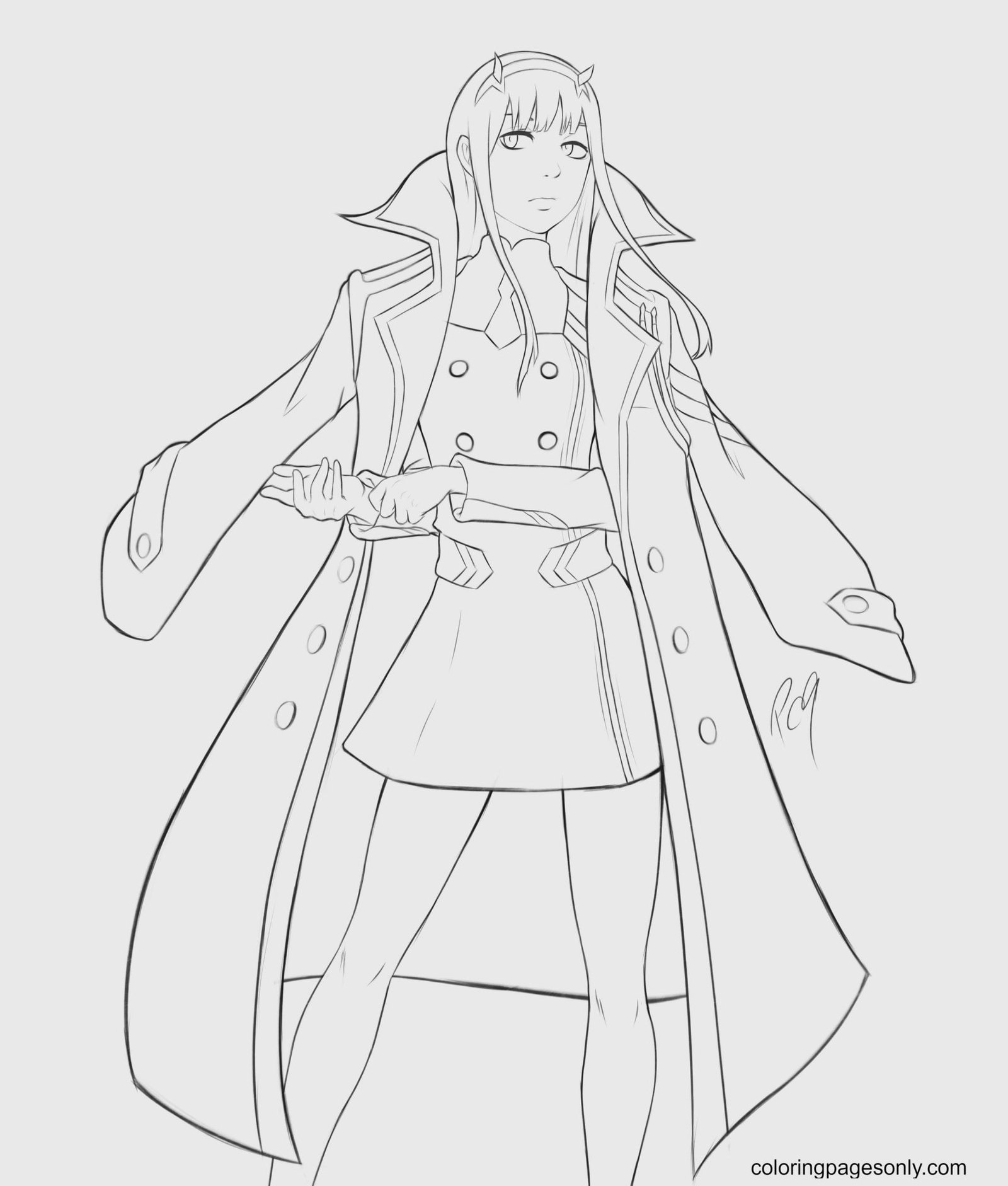 Zero two coloring pages printable for free download