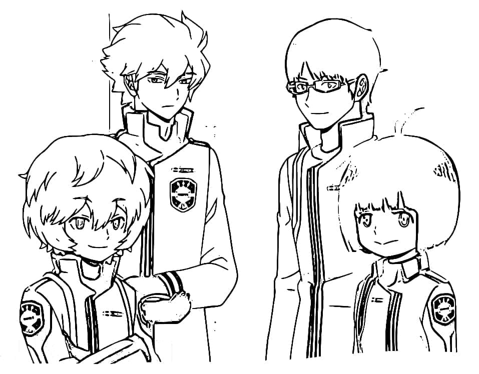 Characters from anime world trigger coloring page