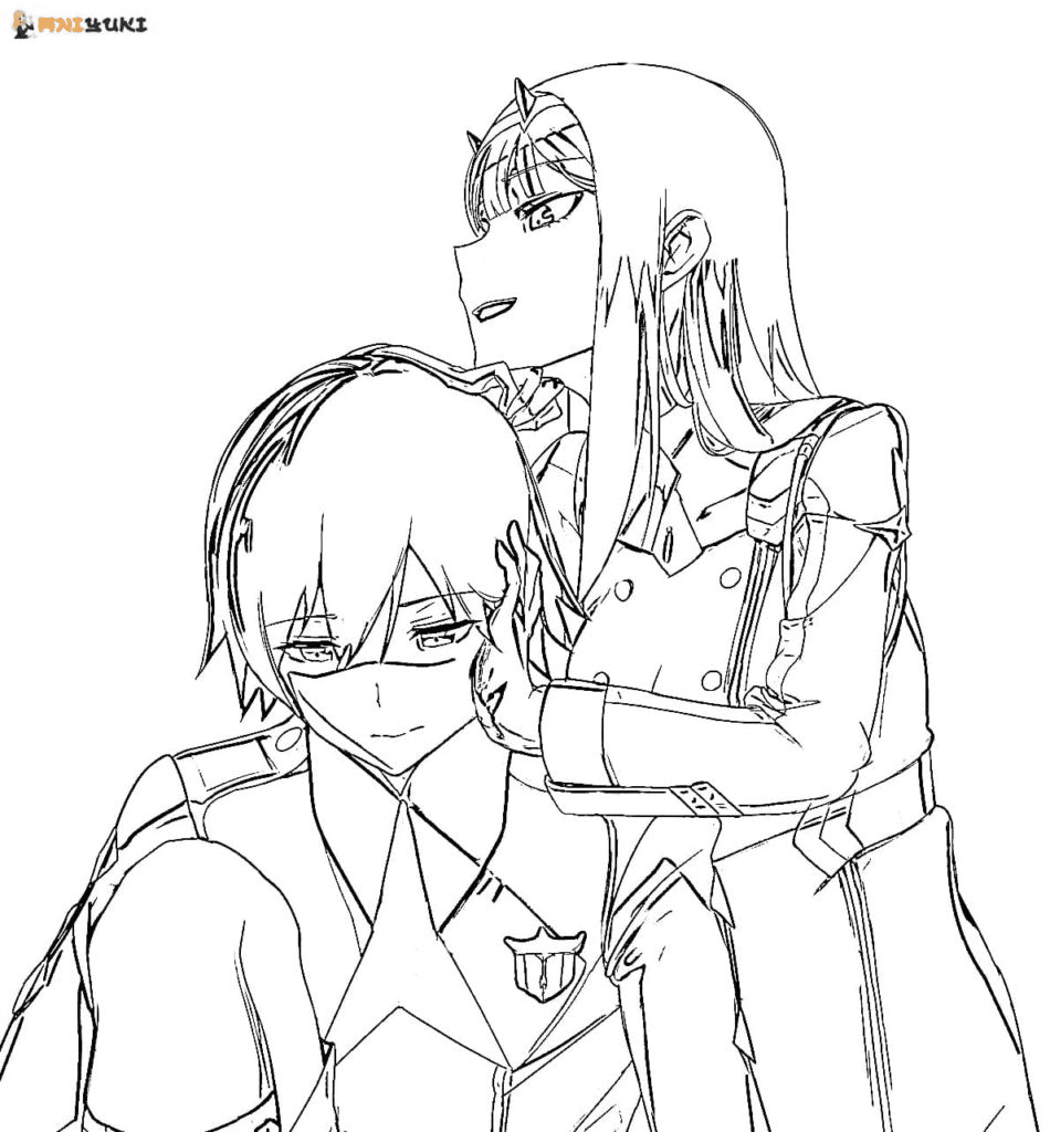 Zero two hiro coloring page
