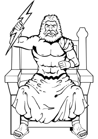 Zeus with thunderbolt coloring page free printable coloring pages