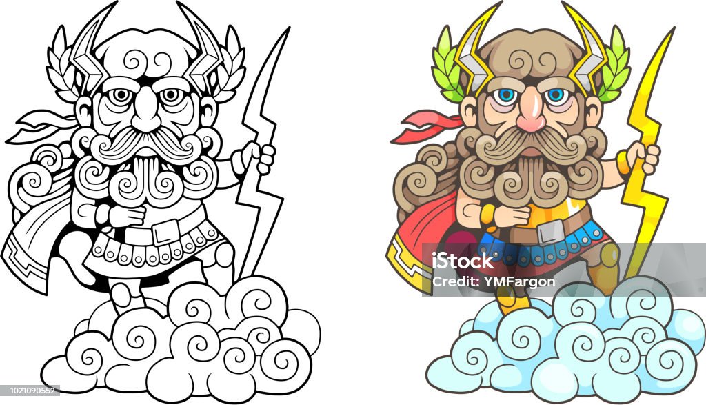 Ancient greek god zeus funny illustration coloring book stock illustration