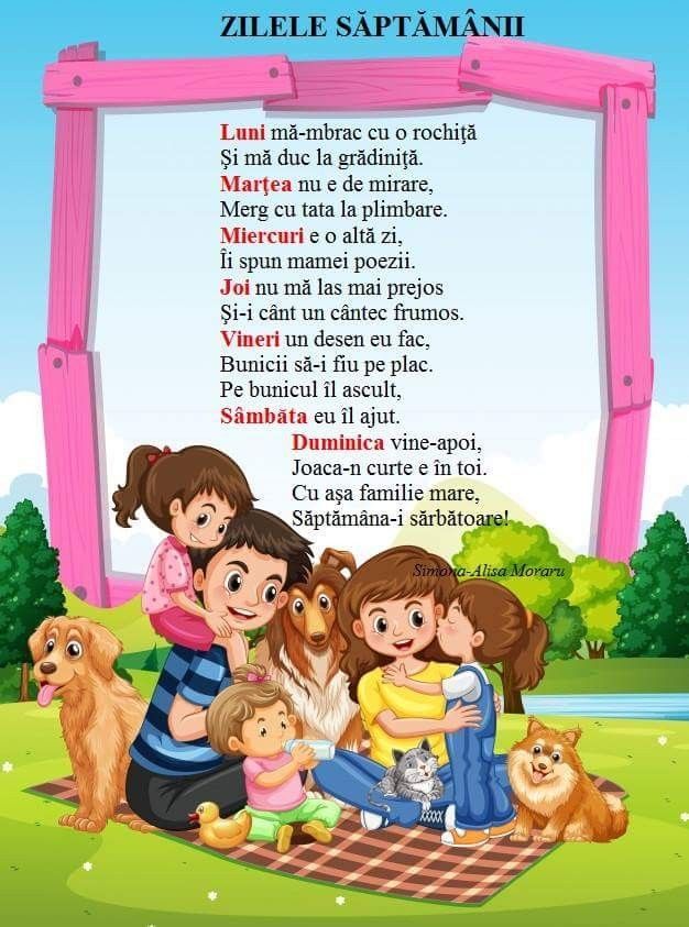 Zilele saptamanii poezie