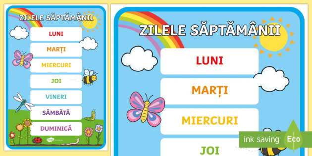 Zilele säptämãnii planèä cu diferite dimensiuni ro
