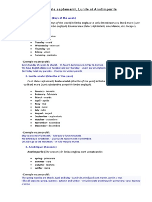 Zilele saptamanii pdf