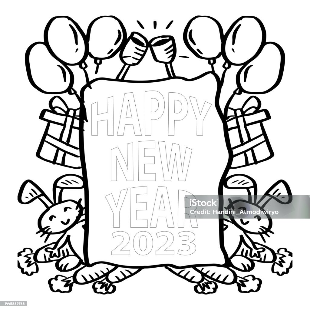 Coloring page new year hand drawn doodles stockvectorkunst en meer beelden van