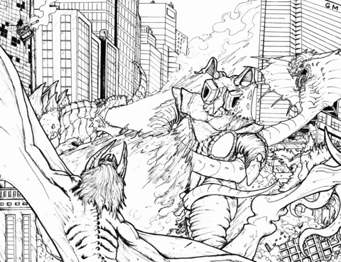 Zilla vs zetton coloring page free printable coloring pages