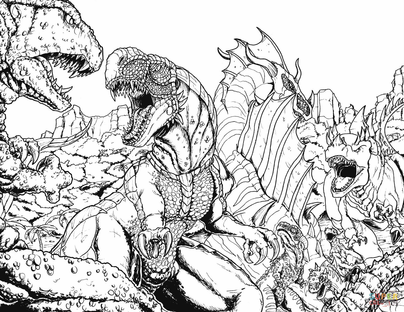 When kaiju worlds collide coloring page free printable coloring pages