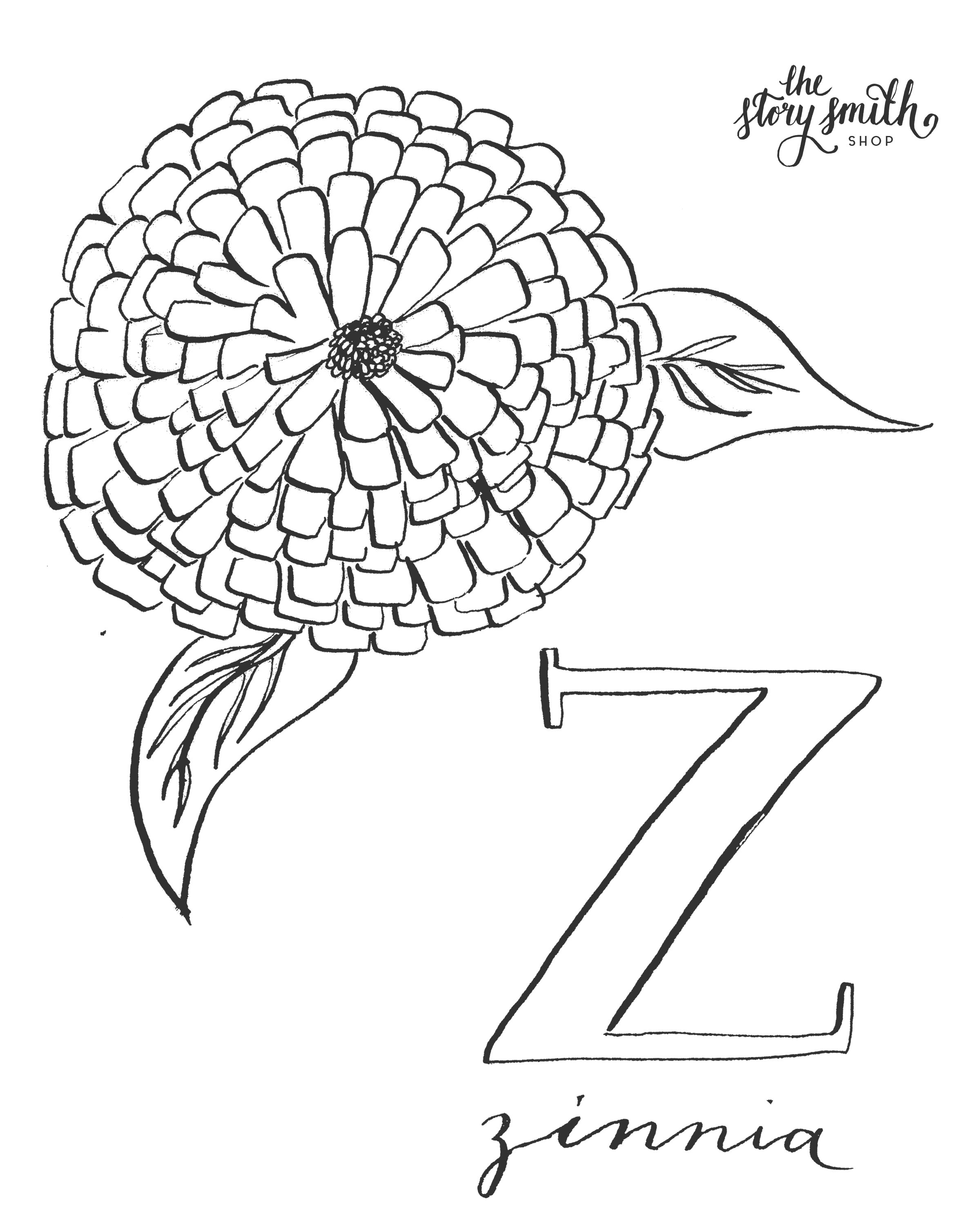 Botanical alphabet coloring pages â becca story smith