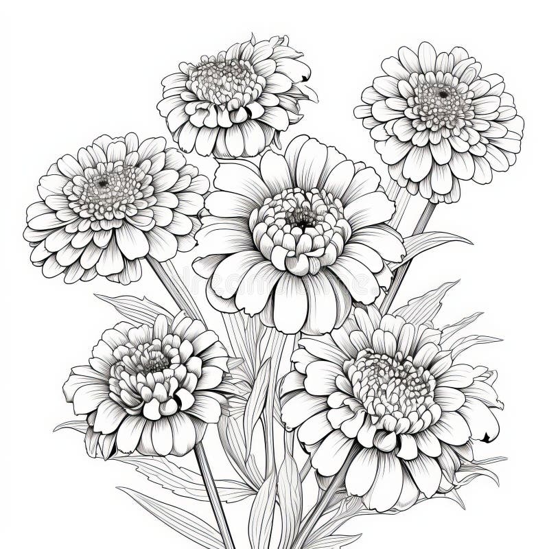 Zinnia coloring stock illustrations â zinnia coloring stock illustrations vectors clipart