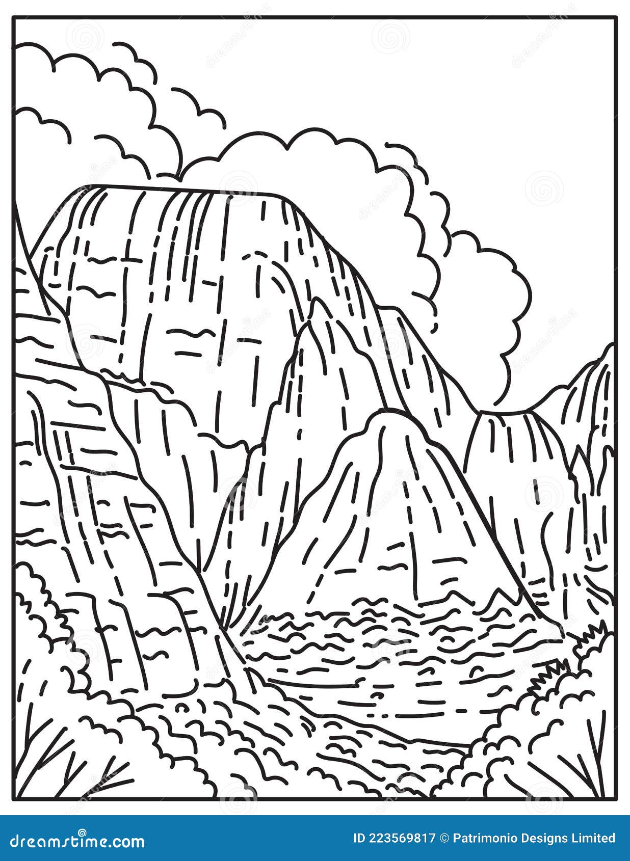 Zion canyon in zion national park located in springdale utah united states of america mono line or monoline black and white line stock vector