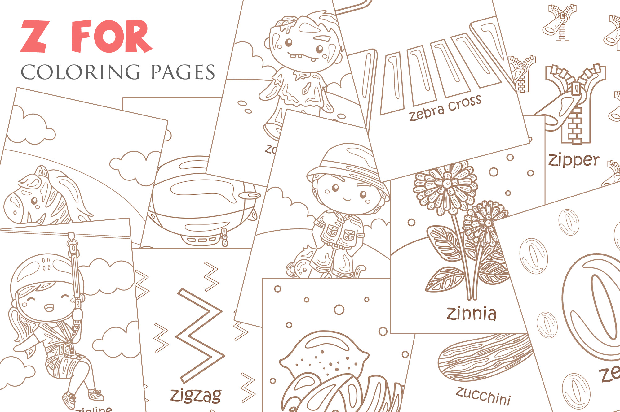 Alphabet z for vocabulary school letter reading writing font study learning student toodler kids lesson zebra cross zinnia zucchini zipline zero zigzag zeppelin zookeeper zest zombie zipper z cartoon coloring for kids