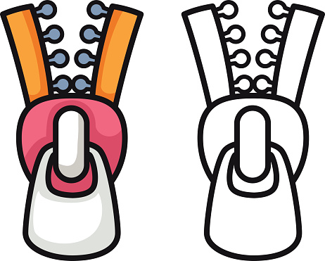 Colorful and black and white zipper for coloring book stock illustration