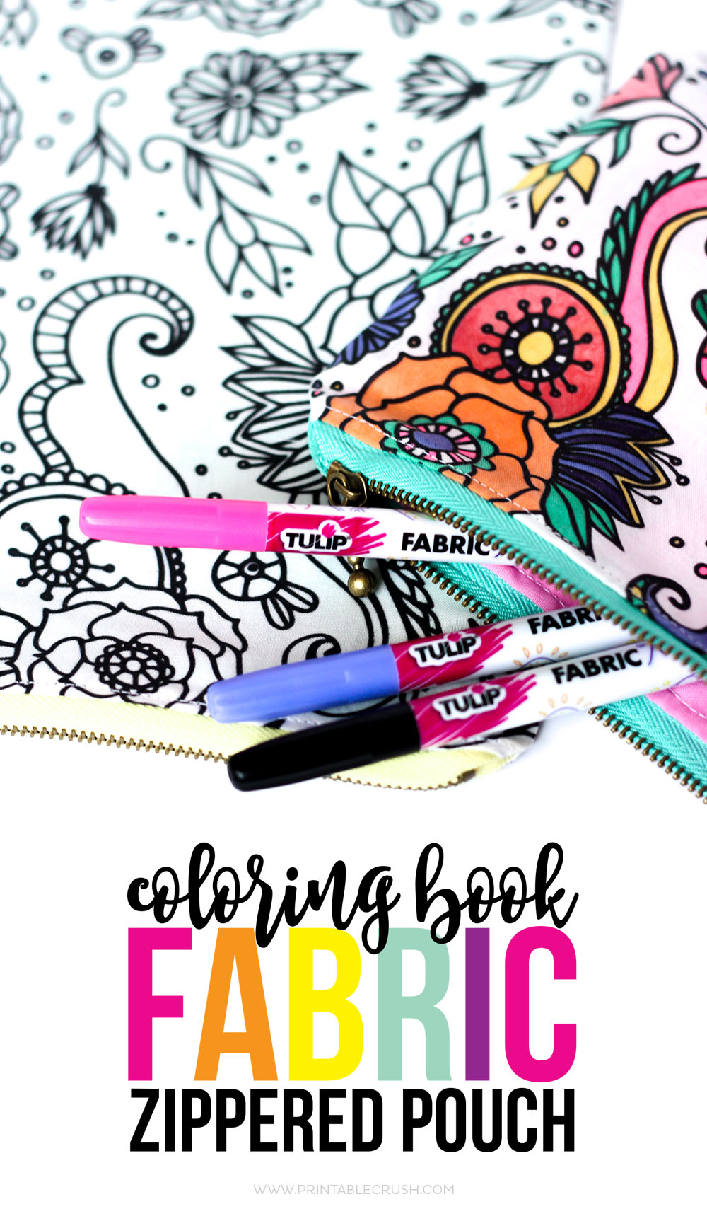 Coloring book fabric zippered pouch tutorial
